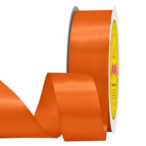 Image of Double Face Orange Satin Ribbon 1-1 /2 inch X 50 Yards Polyester Orange Ribbon for Gift Wrapping Very Suitable for Weddings Party Hair Bow Invitation Decorations and More
