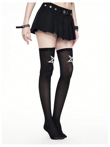 Women's Grunge Punk Thigh High Stockings Y2K Star Graphic Goth Sheer Tights2