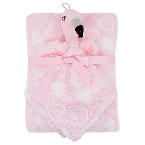 Image of June Garden Cozy Dream Fleece Baby Security Blanket and Plush Blanket Gift Set - Infants Nursery Swaddling Bed Blankets - 15 inch x 15 inch Lovey and 30 inch x 38 inch Blanket - Stuffed Flamingo Animal Plush - Pink