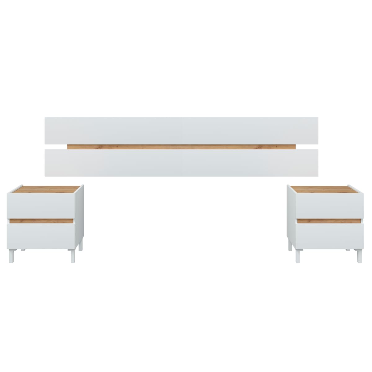 Habitdesign Cabecero con 2 mesitas Tempus Color Roble Nodi y Blanco Artik Estilo nórdico.