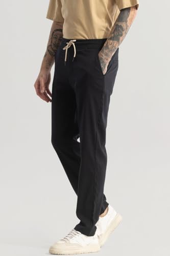 Image of SNITCH Black Textured Relaxed Trousers