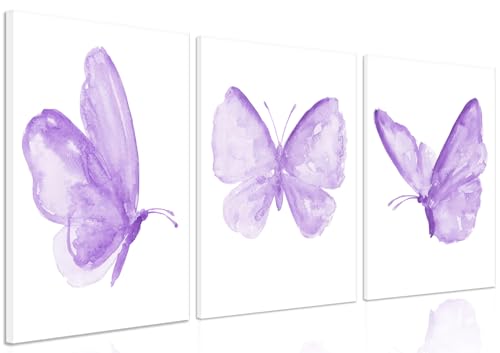Image of Framed Butterfly Wall Decor Paintings Set of 3 - Purple Butterfly Wall Art Canvas Prints, Cute Purple Room Decor for Girls Bedroom Nursery Home Decor 12x16 Inches