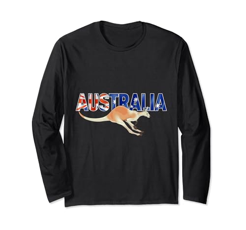 Kangaroo Pride Australian Flag Souvenir Tee Manga Larga