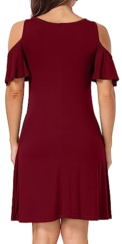 Image of Short /Long Sleeve Women's Cold Shoulder Dress with Pockets Casual Swing T-Shirt Dresses