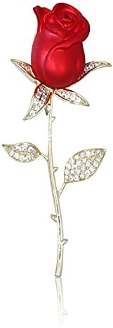 Jindorla Rose Brooches for Women Men - 14K Gold Plated Enamel Floral Pins Flower Lapel Broches Wedding Bridal Scarf Party Dress Bride Jewelry Gifts(Red)