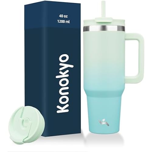 Konokyo 40 oz Insulated Tumbler Water Bottle with Handle, Straw Lid