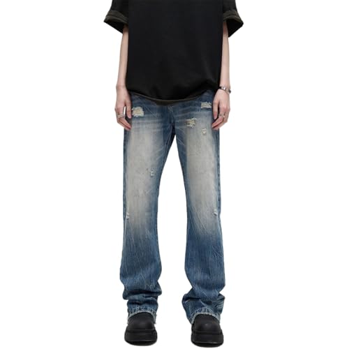 GUOYUXIAO Men's Jeans High-Street Flared Denim Pants for Men American-Style Straight-Leg Pants Trouser for Men