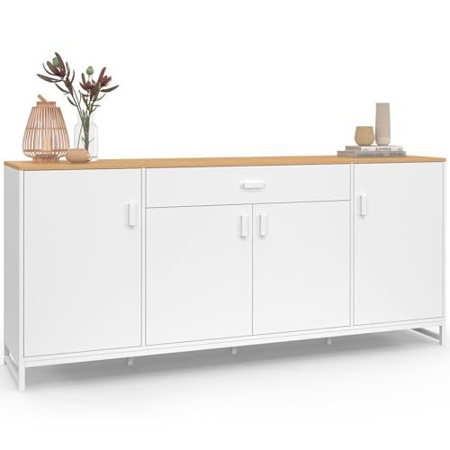 IDMarket - Aparador 180 cm Washington XXL 4 puertas y 1 cajón de madera y blanco