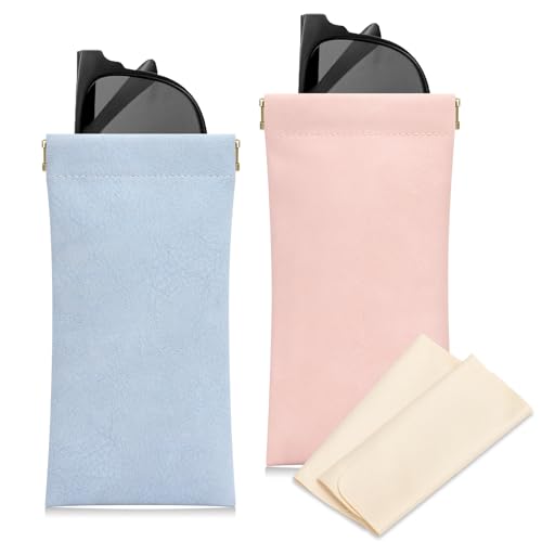 Sightor Sunglass Case, 2 Pcs Soft Eyeglass Cases for Women Portable Squeeze Top Leather Glasses Pouch