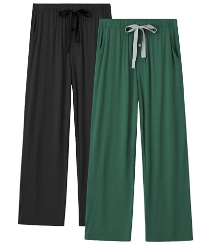 Image of CF Mens Pajama Pants Lightweight Bamboo Rayon Lounge Pants Soft Comfy Sleep Bottoms Long Pajama Pants with Pockets 2 Pack