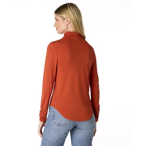 Image of Cable & Gauge Women's Long Sleeve Ruched Turtleneck-Soft Layering Top, Stylish Collared Design, Warm & Versatile Essential
