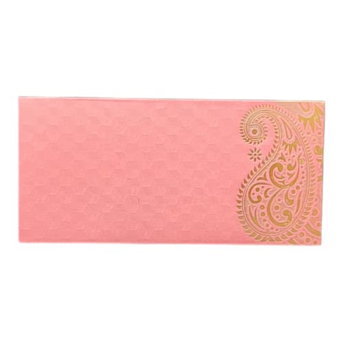 Image of Pack of 25 Matellic Baby-Pink Colourful Designer Shagun Lifafa /Money Gift Envelope with Golden Ambi for Gifting Money on Wedding, Birthday & Any Other Occasion