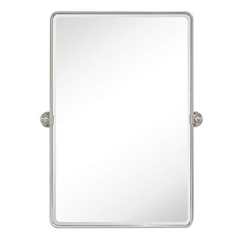 Image of Farmhouse Pivot Rectangle Bathroom Mirror Brushed Nickel Metal Framed Tilting Beveled Vanity Mirrors for Wall, Overall 23.91 x 30 inches (Mirrror 20 x 30 inches)