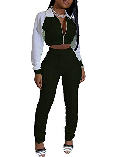 Women Jackets and Pants Sets 2 Piece Outfits Slit Fit Jackets Leggings Suits Active Clothing Sets Black L