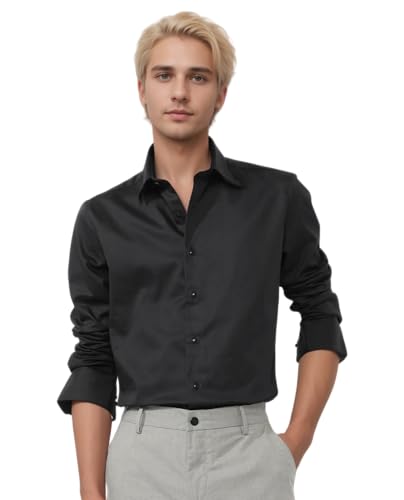 Image of IndoPrimo Men's Satin Shirt with Spread Collar Neck Line Solid Pattern Full Sleeves Regular Fit Western Style and Standard Length
