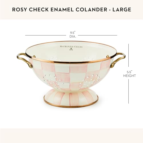 Image of MACKENZIE-CHILDS Enamel Colander, Large, Pink-and-White Rosy Check