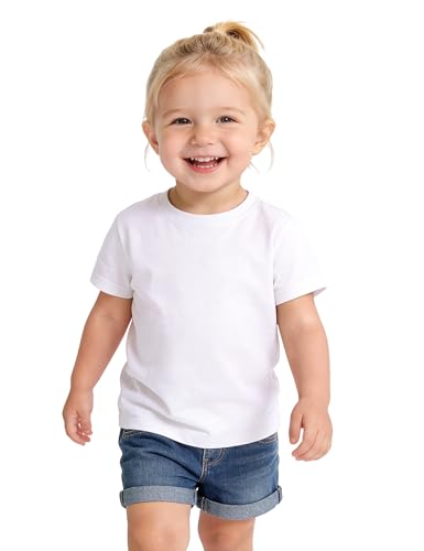 ZUEMET Toddler Girls Short Sleeve T-Shirts Baby Girl Cotton Crewneck Tee Basic Soild Shirt Size 2T White