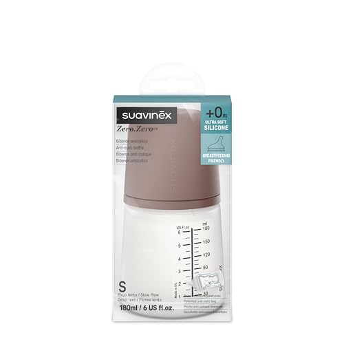 Suavinex, Zero Zero Anti-Colic Bottle with Silicone Slow Flow Teat (S) for Babies +0 Months and Newborns, Breastfeeding, Breast Milk and Formula Compatible, 180 ml, Deep