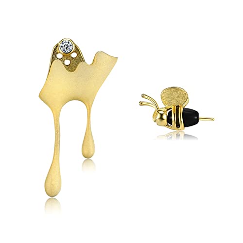 Bijoux en argent 925 boucles d'oreilles femmes abeille dorée et goutte de miel