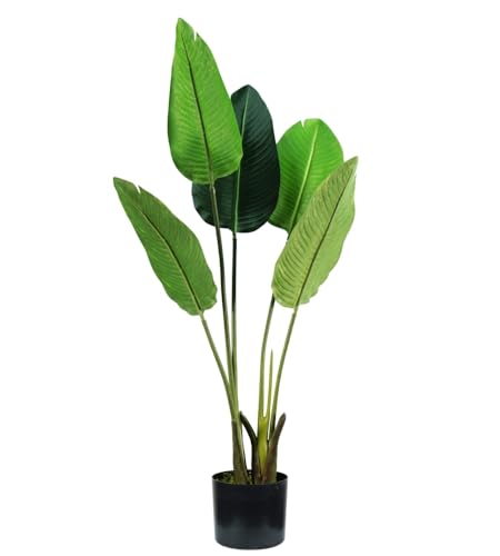 Wintem Strelitzia - Planta Artificial con 5 Hojas, 100 cm, Maceta con Musgo Natural, ambientes Interiores