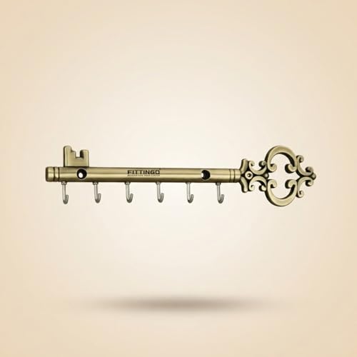 Image of Royal Chavi Key Holder for Wall, Brass Antique Chabi Shape Key Stand with 6 Hooks, Metal Wall Mount Key Hanger, Decorative Key Rack for Home Entrance Living Room, Housewarming Gift 23x5 cm