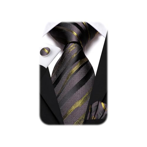 Image of Dubulle Mens Paisley Striped Tie Woven Necktie for Men and Handkerchief Cufflinks Set Wedding Formal Business