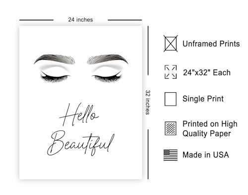 Image of Poster Master Hello Beautiful Print - Fashion Poster - Trendy Art - Minimal Wall Design - Gift for Men, Women & Fashionista - Glam Decor for Dorm, Living Room or Bedroom - 24x32 Unframed Wall Art