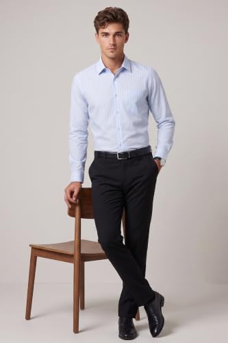 Image of Peter England Men's Slim Fit Full Sleeve Striped Formal Shirt | Cotton Rich | Wonder Fabric | Pin Point Oxford