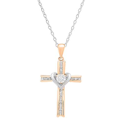 Dazzlingrock Collection Colgante de 4 mm con piedras preciosas redondas y diamantes blancos para mujer con forma de corazón (cadena de plata incluida), en ley chapada en amarillo Oro tonos de 10 K
