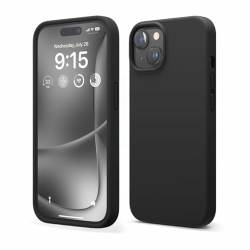 Image of Liquid Silicone Case Compatible for iPhone 15 Plus Black | Slim Back Cover | Soft Touch Bumper | Shockproof Drop Protection | Microfiber Cloth Inside | Sleek Solid Design