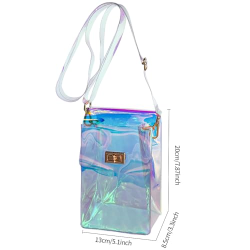Image of Holographic Clear Bag Stadium Approved - Iridescent Jelly Crossbody PVC Purse with Strap for Women | Holographic