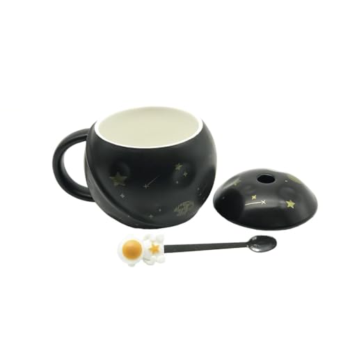 Image of NOSCOMP Astronaut Coffee Mug with Lid & Spoon| Embossed Planet Mug | Space Mug, Ceramic, 3D Creative Astronaut Universe Planet | Leak Proof | Portable (Astronaut-Brown, Capacity- 400 ML)