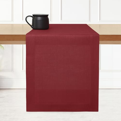 D'Moksha Homes Camino de mesa de lino de 35 x 213 cm, 100 % lino puro, color rojo, lavable a máquina, camino de mesa rústico para invierno, vacaciones, Año Nuevo