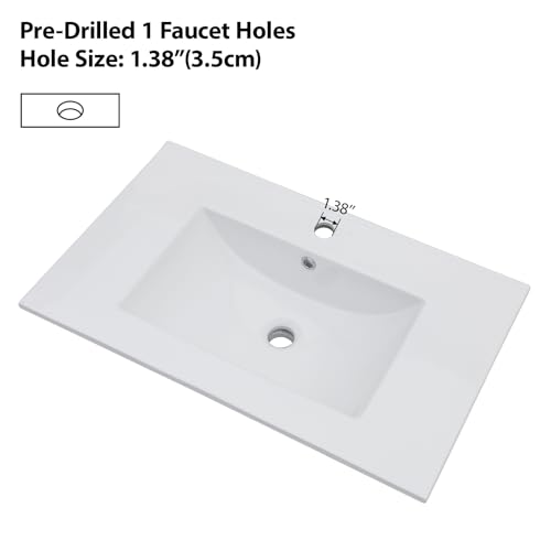 Lordear LVT30H1 White Bathroom Sink One Hole Drop In 30 X 18 Inch One Holes Porcelain Ceramic Bathroom Vanity Top Sink Basin thumb #7