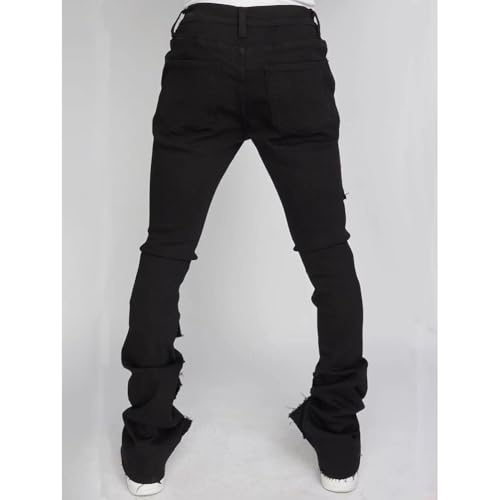 Mens Skinny Straight Leg Stacked Jeans Ripped Distressed Cargo Denim Pants3