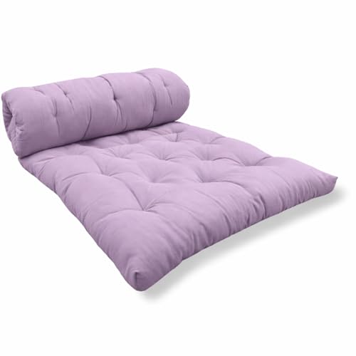 Image of ATOOTFUSION Foldable Star Cotton Floor Mattress 72x36x5 Inch | Soft Thick Firm Handcrafted Tufted Futon Gadda for Guest Sleeping, Yoga & Picnic | Lightweight Rollable (Lilac)
