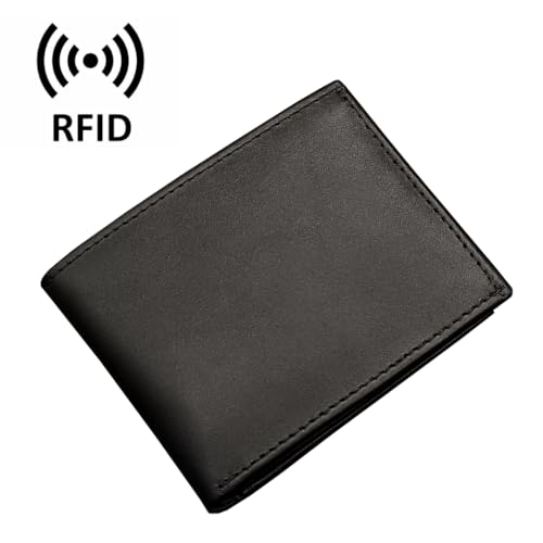 Generic New 2024 Rfid Bifold Black Genuine Cowhide Full Grain Shinny Leather Wallet for men, 10+ Card Slots Flap Id Window, Zip Coin Pocket, 2 Cash Pockets (PLAIN).3