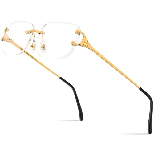 Image of HEPIDEM Vintage Style Rectangular Rimless Metal Eyeglasses for Men,New Frameless Zircon Diamonds Optical Glasses Frame