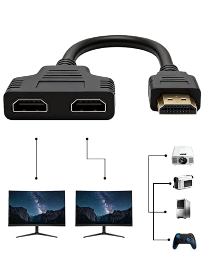 Adaptador HDMI Splitter 1 Entrada 2 Salidas, 1080p HDMI Macho a Doble Hembra Duplicador Divisor Cable para HDTV HD LED Monitor LCD y Proyectores Soporte 4K Cable Dorado 24K