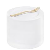 WELLIFE 100PCS White Plastic Dessert Plates and 100PCS Gold Disposable Forks, Premium Hard Dessert Plate 7.5”, Appetizer Plastic Plates for Party and Wedding