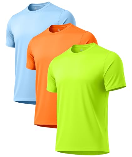 Image of 3 Pack Mens Swim Shirt Rash Guard Workout Shirts UPF 50+ Short Sleeve Fast Dry Sun Protection Lightweight Water Shirt