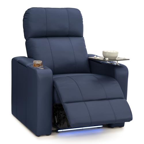 Image of Seatcraft Monterey Home Theater Seating Navy Blue Single Recliner | Italian Leather, Wall Hugger, Zero Gravity, Powered Headrest, Power Recline, Zero Gap, USB charging