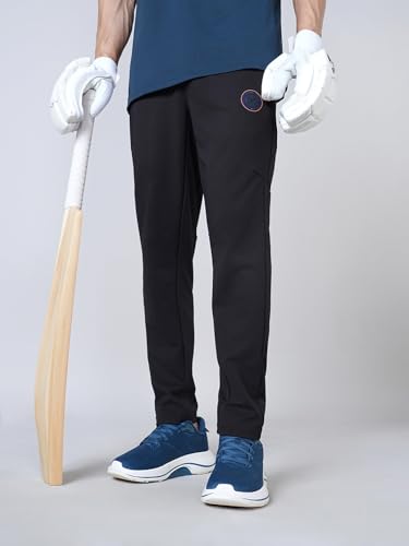 Image of TECHNOSPORT Men Cricket Fan Slim Fit Trackpants Polyester Mid Rise Drawstring Track Pant for Men IPL Match Day Gym Workout Joggers Casual Stretch Sports Training