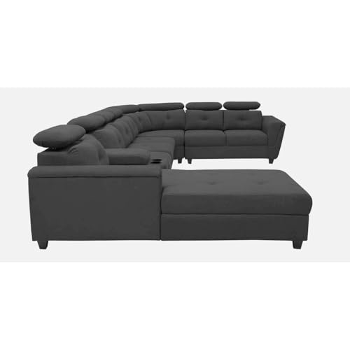 Image of Mishel 12 Seater Sofa Set for Living Room | Sectional U Shaped 12 Seater Sofa with Storage & Cupholder (Dark Grey Fabric, LHS)