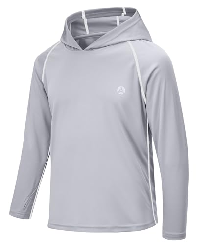 Image of Boys Grils Long Sleeve Sun Shirts UPF50+ Hoodie Thumbhole Rash Guard Quick Dry Atheltic Hiking Workout Water Playing