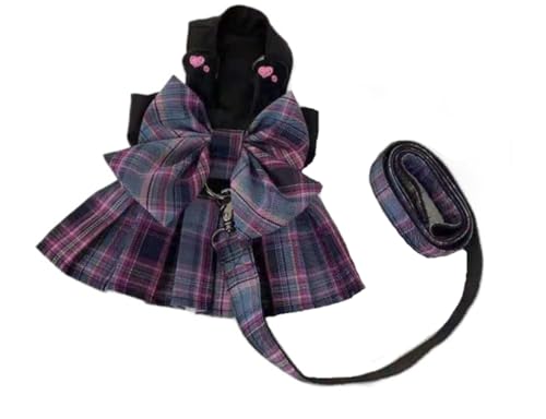 AttRex 犬の洋服 春 夏 犬服 ワンピース ペットのドレス お姫様スカート 可愛い 蝶結び チェック柄 ペットウェア ハーネス 日焼き防ぐ 通気性 祝い 記念撮影 小型犬 中型犬 お散歩 お出掛け (XXS,パープル)