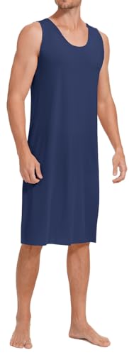 Mens Ice Silk Nightshirt Short Sleeves Pajama Sleep Shirt Sleeveless Sleep Gowns Nightwear for Sleeping3