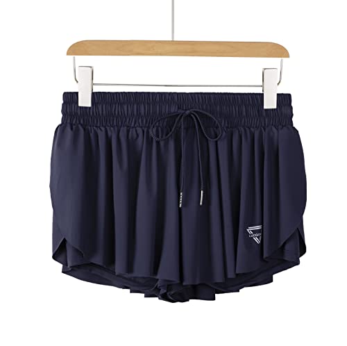 Image of 2 in 1 Flowy Running Shorts for Women Gym Yoga Athletic Womens Workout Biker Spandex Lounge Sweat Skirt Summer
