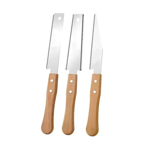 Juego de 3 sierras japonesas SK5 de acero de doble filo individual para carpintería, sierras de dientes finos con mango de madera de haya (B)