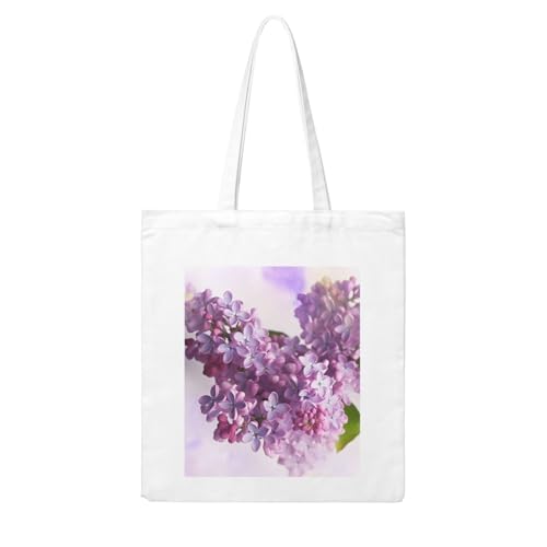 Lilac Flowers Large Canvas Tote Bag Cute Travel Shoulder Bag Reusable Washable Shopping Grocery Bags For Women Men